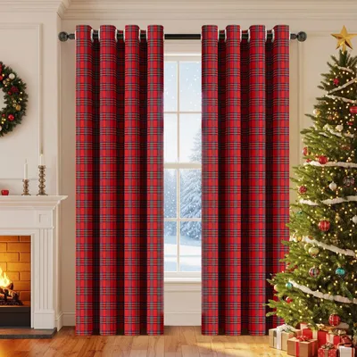 Weihnachtsvorhänge, kariert, 2er-Set, 213x132 cm, rot