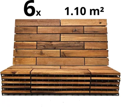 Obrázok produktu pre Terazové dlaždice – akáciové drevo – 6 kusov – 1,10 m² – hnedé – 15 lamiel – dlaždice na terasy – dlaždice na balkóny – jednoduchá a rýchla montáž