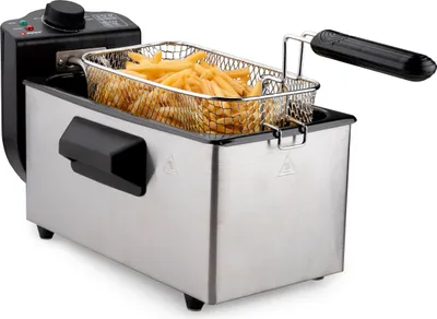 Produktbild von alpina Fritteuse 3L Edelstahl mit 1 Korb, einstellbarer Thermostat bis 190°C, Überhitzungsschutz, abnehmbarer Frittierkorb, herausnehmbare Innenwanne, 200W, Schwarz, WJ-800, 230V