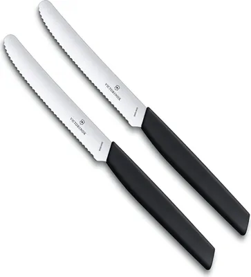 Produktbild von Victorinox 2 Stück Tafelmesser - Tomatenmesser Swiss Modern mit Wellenschliff rostfrei - Swiss Made - Schwarz