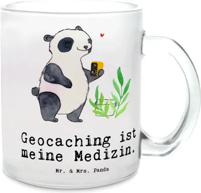 Produktbild von Mr. & Mrs. Panda Teetasse Panda Geocaching - Transparent - Geschenk, Tee Tasse, GPS Schnitzeljagd, Häferl, aus Glas, Opencaching, Trinkglas, Schatzsuchen, Haferl