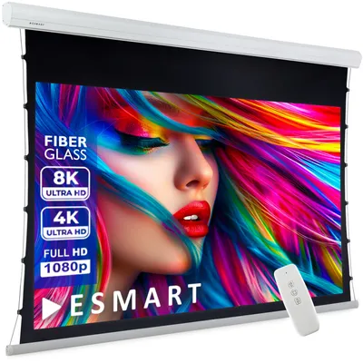 Produktbild von ESMART Expert XTR Tageslicht Tension-Leinwand GRAU 332 x 187 cm (150") 16:9 | Fernbedienung | Vollmaskierung | Heimkino elektrische Beamer Projektionsleinwand Motor Tension Leinwand LCD LED