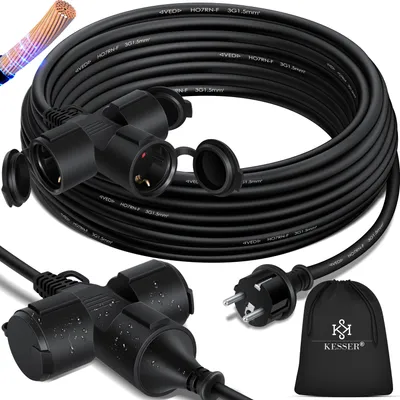 Produktbild von KESSER® Verlängerungskabel mit Schutzkappe Outdoor - für Innenbereich Außenbereich - Verlängerung Stromkabel – 230 V IP44 - Schutzkontakt Baustellenkabel Schutzkontaktstecker