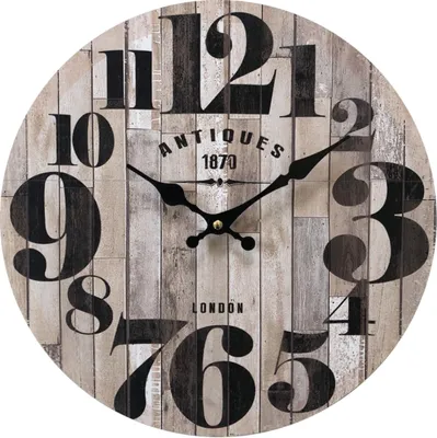 Produktbild von Rebecca Mobili Wanduhr mit Antikeffekt aus grauem und schwarzem Holz, ø 33,8 cm
