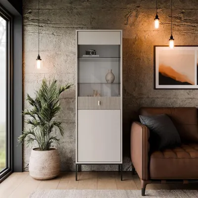 Produktbild von Vitrine MIDNIGHT mit Glastür auf Gestell Kaschmir