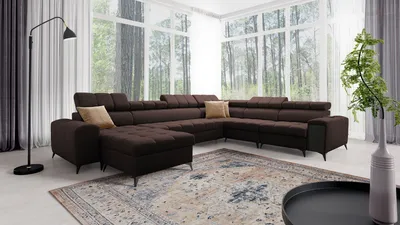 Produktbild von XXL Sofa Wohnlandschaft Riesensofa in U-Form Ecksofa GREKO VIII Braun Stoff AVRA 6 Ottomane Links IM SOFA