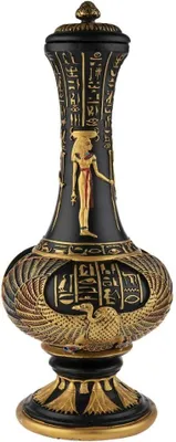 Productafbeelding van Egyptische vaas Isis 33 cm - Decoratieve vaas zwart & goud - Interieurdecoratie antiek Egypte - Egyptische godin decoratie Hathor hiërogliefen