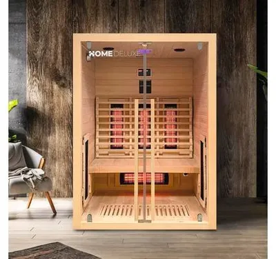Produktbild von HOME DELUXE – Infrarotkabine SONORA M – 135 x 105 x 190 cm - für 1- 2 Personen, 6 Vollspektrumstrahler, Holz: Hemlocktanne I Infrarotsauna, Sauna, Wärmekabine, Infrarot