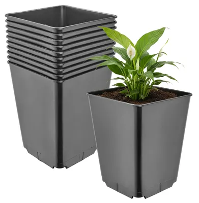 Produktbild von Garronda 10er-Set hohe quadratische Kunststoff-Anzuchttöpfe mit Drainagelöchern für Garten, Schwarz, 16 x 16 x 20 cm, 3,5 L GD-KW-HS