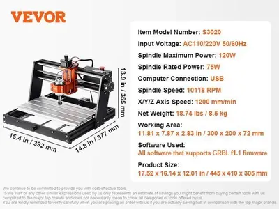 Obrázok produktu pre CNC frézka, výkon vretena 120 W, pracovná plocha 30 x 20 cm, pripojenie USB, 30 x 20 cm 120 W