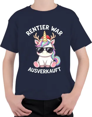 Produktbild von Rentier t Einhorn Weihnachten Weihnachtsmütze Geschenk Uni Kinder T-Shirt, Navy, 116