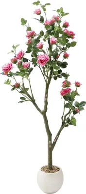 Zdjęcie produktu dla Sztuczna róża - bonsai Roślina doniczkowa - wysokość 150 cm - materiał PVC - zielone liście - do użytku na zewnątrz, na rocznicę i wystawę - ciemnoróżowa