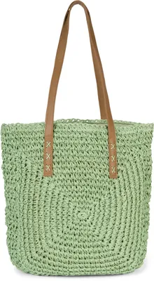 Immagine prodotto di styleBREAKER borsa a tracolla in carta paglia con manici lunghi | borsa da donna in rafia con cestino intrecciato e zip | shopper bohopper estiva 40 x 40 x 5 cm