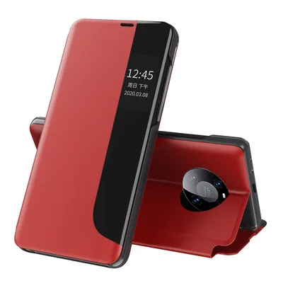 Obrázek produktu pro Flipové pouzdro pro Huawei Mate 40 Pro,Polyuretankůže pouzdro s okénkem a funkcí stojánku červené