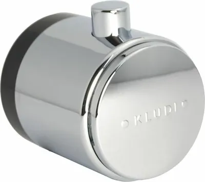 A close-up studio shot of a chrome-plated bathroom fixture part.