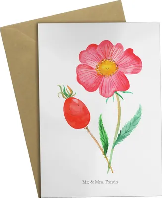 Produktbild von Mr. & Mrs. Panda Grußkarte Blume Hagebutte - Weiß - Geschenk, Garten, Grußkarten, Lebensfreude, einladungskarten, babykarte, dankeskarten, Schlechte Gedanken