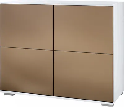 Produktbild von Vladon Kommode Rova V3, Moderner Küchenschrank mit 4 Push-to-Open Türen Weiß matt / Bronze Optik (92,5 x 75.5 x 35)