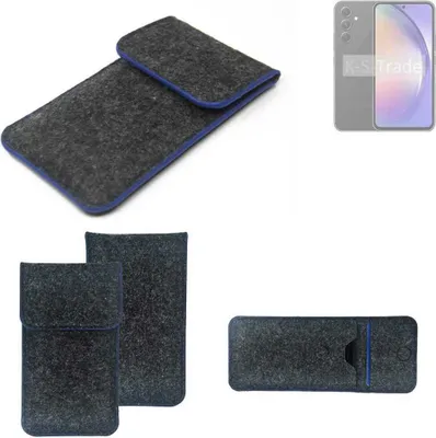 Produktbild von K-S-Trade Handy-Hülle Schutz-Hülle kompatibel mit Samsung Galaxy A54 5G Filztasche Pouch Tasche Case Sleeve Filzhülle dunkelgrau, blauer Rand