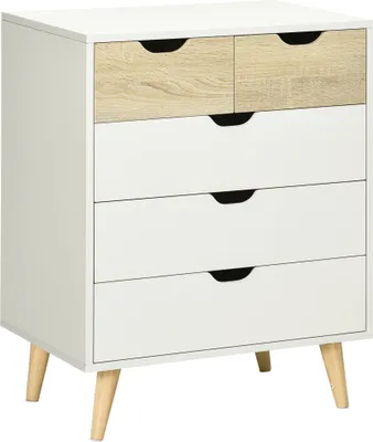 Image de Commode 5 tiroirs meuble de rangement 4 pieds biseautšŠs - 60 x 40 x 77,5 cm