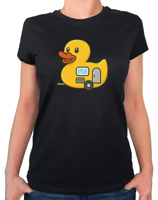 Produktbild von Huuraa Damen T-Shirt Quietscheente Camper Gummiente Wohnwagen M Black Bio Baumwolle Fairtrade Damenshirt Geschenkidee
