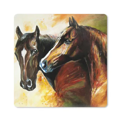 Produktbild von MuchoWow® Mauspad Mousepad Malerei - Pferde - Tiere - Ölgemälde 20x20 cm - Mousepads - Maus Mat - Pad - Mausunterlage - Desk Mat - Bureauartikeln