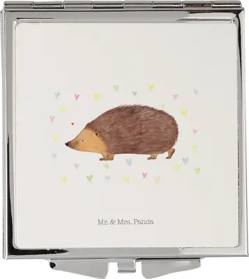 Produktbild von Mr. & Mrs. Panda Kosmetikspiegel Igel Herzen - Weiß - Geschenk, Handspiegel, Lustige Sprüche, Kuss, Leben, Liebe, Schminkspiegel, Mini Spiegel, Taschenspiegel, Frauen