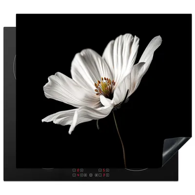 Produktbild von KitchenYeah© Herdabdeckplatte Schwarz - Weiß - Blumen , 58x51cm, Küche Deko, Glaskeramikkochfeld Herdabdeckung, Abdeckplatte fùr Kochfeld