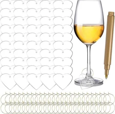 Produktbild von Famanu Weinglasmarkierungen 50 Stück mit Markierstift - DIY Getränkemarkierungen für Feiern