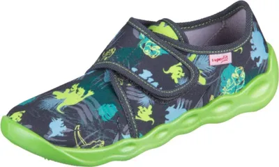 A single child's shoe with a dinosaur print.