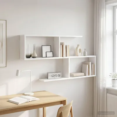 Obrázek produktu pro Maison Exclusive – Nástěnná police, bílá, rozměry 100 x 12 x 50,5 cm, materiál: dřevovláknitá deska
