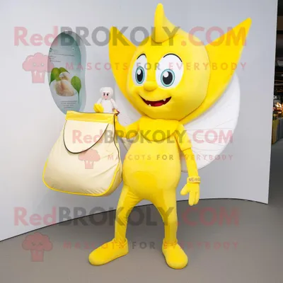 Zdjęcie produktu dla Cytrynowożółta REDBROKOLY postać w kostiumie maskotki Zębowej Wróżki ubrana w henley shirt i torebki