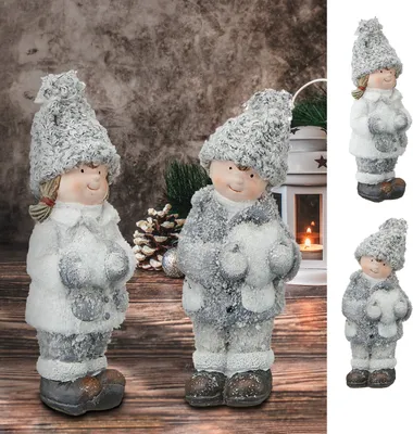 Produktbild von Winterkinder Junge Mädchen H15cm Kinderpaar Paar Terracotta Polyester Frostlook Herz Stern Winterdekoration Dekofigur