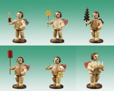 Produktbild von Holzfigur Weihnachtsengel 6tlg. mit Weihnachtssachen natur ohne Krone Höhe 6,5cm NEU
