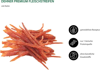 Produktbild von Dehner Premium Hundesnack, hochwertiges Leckerli getreidefrei, Kausnack für Hunde, Huhn, 500 g