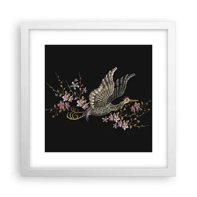 Produktbild von Gerahmtes Poster - Weißer Rahmen - Asiatisch Vogel Blumen - 30x30 cm - Wand Bild - Wanddeko - Wandbilder - Kunstposter - Wandposter - Bilderrahmen - Bilder - Kunstdruck - P2WAC30x30-4614