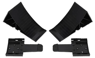 Image de 2 cales de roues noires avec support de fixation, en HDPE antidérapant, pour pneus de camping-cars, remorques de bateaux et camions