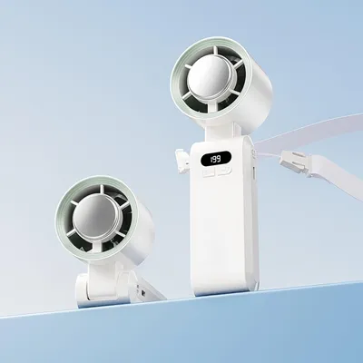 Produktbild von 3‑in‑1 Handventilator, Tragbarer Ventilator 5000mAh mit Kühlplatte ,1-199 Geschwindigkeiten, für Reisen und Alltag, Outdoor Camping Wandern, Weiß