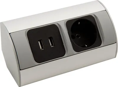 Produktbild von Steckdosenblock Aufbau, silber, 2fach, 2 USB 2A, 3680W