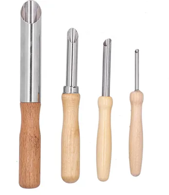 Produktbild von 4 Stück Ton-Lochschneider, Edelstahl, Töpfer-Stanzer, Bildhauerwerkzeug mit Holzgriff