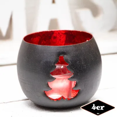 Produktbild von Teelichthalterset, Baum, 4er Set | Eisen, Schwarz, Rot | H10,0xB11,5 cm