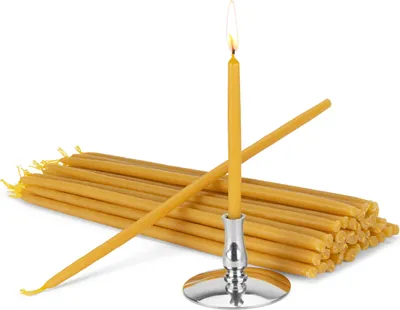 Produktbild von 100% Bienenwachskerzen Set mit Kerzenhalter Spitzkerzen L 22cm Handarbeit 40074