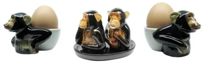 5-teiliges Affen-Eierbecher & Salz-Pfeffer-Set aus Keramik