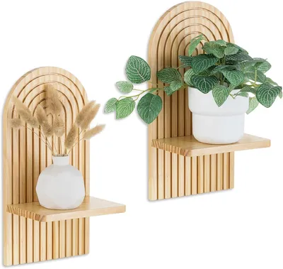 Produktbild von Wandregal Holz Boho Wanddeko: Holz Wand Deko Kinderzimmer Wand Regale Klein Pflanzregal für Wohnzimmer Schlafzimmer (Natur)