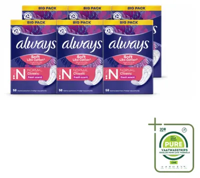 Imagen del producto de 6 unidades de protectores diarios Always Discreet Fresh, talla normal, paquete grande