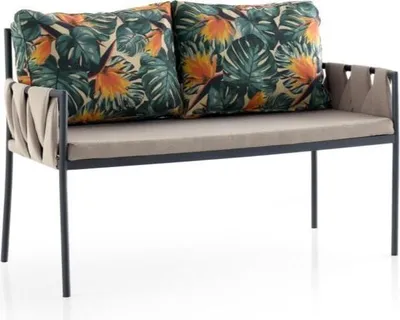 Produktbild von Gartensofa 2er Sofa 2 Sitzer Loungesofa Blättermuster Kissen Gartenmöbel