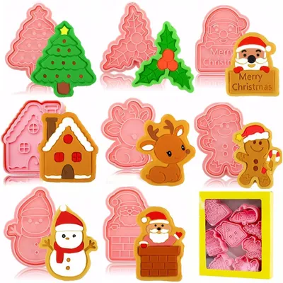 Productafbeelding van Set van 8 kerstkoekvormen, 3D, roze kunststof