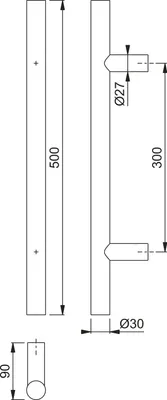Produktbild von HOPPE Stangengriff E5011 - 500/300mm Edelstahl matt, Ausführung: gerade, Stossgriff für Haustür