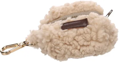 Imagen del producto de Dispensador de bolsas para pañales Pookie, color beige, de forro polar, con cremallera, incluye 1 rollo con 20 bolsas, diseño de flamenco