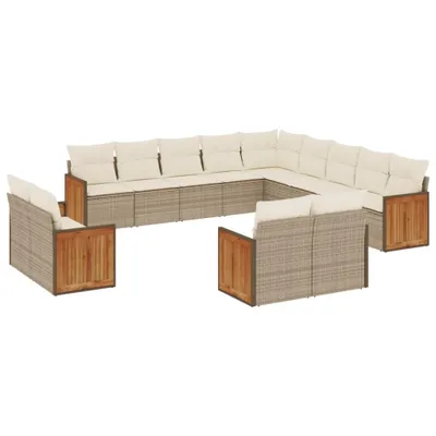 Produktbild von vidaXL 13-tlg. Garten-Sofagarnitur mit Kissen Beige Poly Rattan