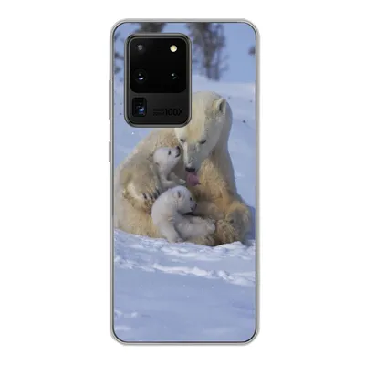 Produktbild von MuchoWow® Handyhülle Schutzhülle Hülle für Samsung Galaxy S20 Ultra Eisbären - Schnee - Weiß Silikon Softcase Handy Hülle - Karteninhaber